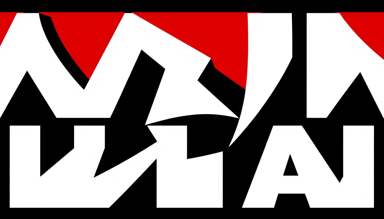 An abstract, minimalist illustration featuring bold, jagged shapes in black, white, and red, representing the unlocking of premium movie content for a streaming platform's ad-supported tier.