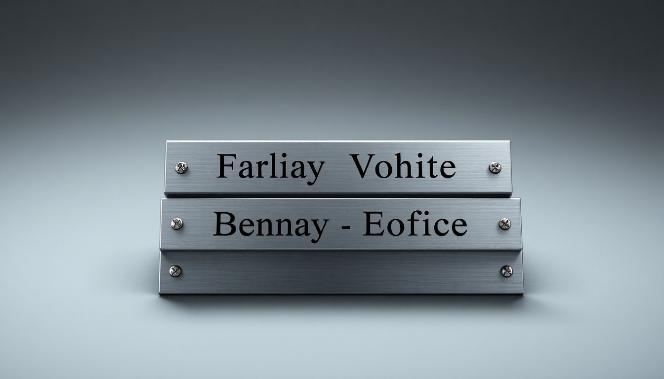 A high-end, photorealistic studio still-life photograph featuring a stack of polished metal office nameplates in shades of silver and gray, representing the corporate expansion and growth of a major financial institution.