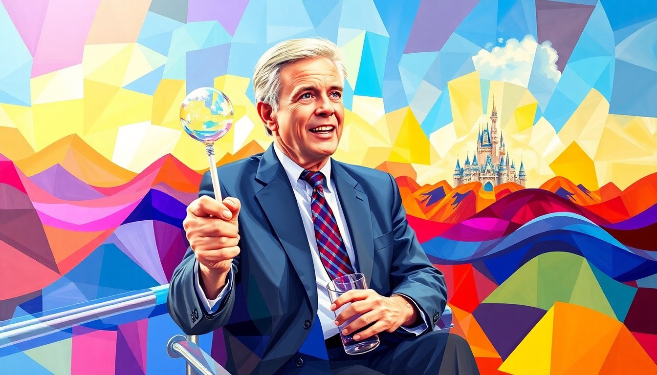 A dynamic, fragmented painting in bold, clashing colors depicting a politician on vacation, the image conveying a sense of chaos and disconnect from the struggles of ordinary citizens.