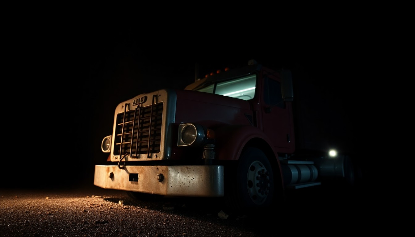 An extreme close-up photograph of a twisted, damaged metal object from the gas station crash site, lit dramatically by a harsh camera flash against a black background, conveying the gritty, investigative nature of the incident.