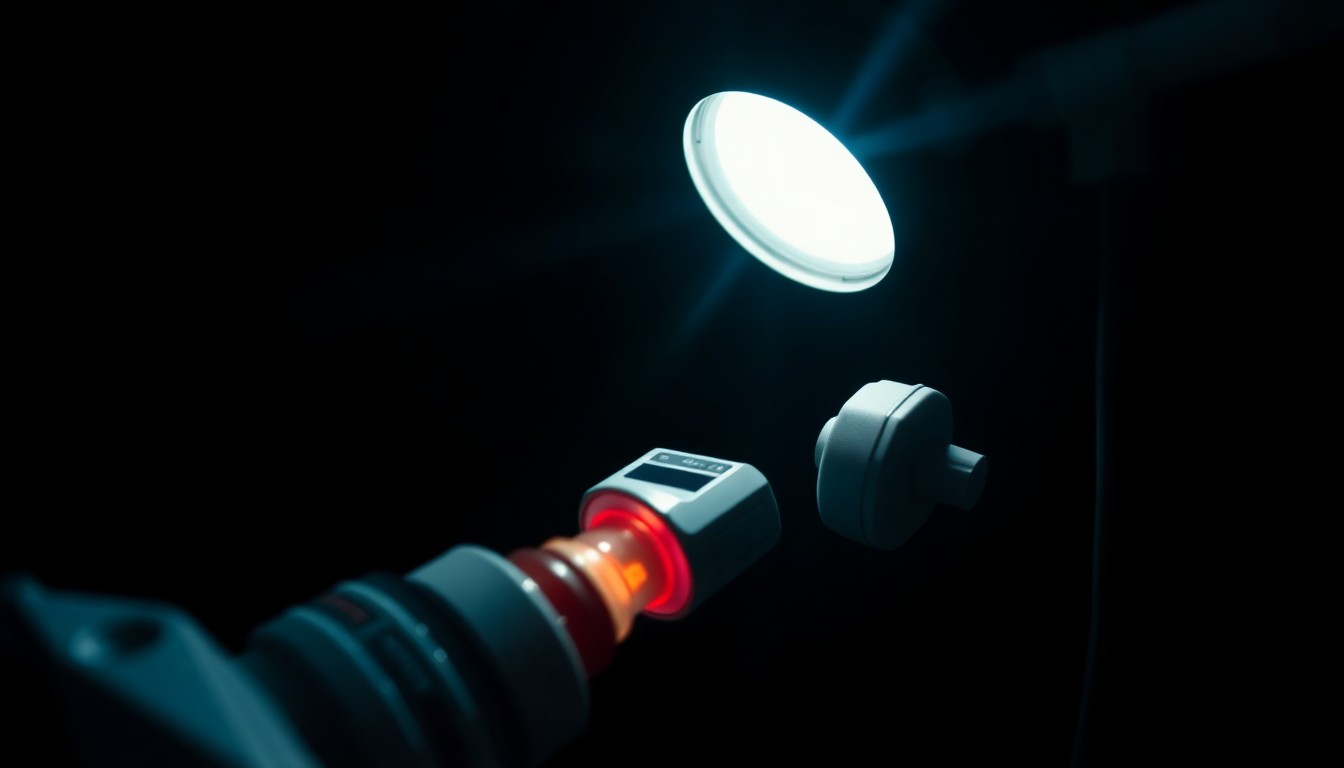 An extreme close-up photograph of a medical device or piece of equipment related to the child's illness, with harsh lighting and a stark, gritty aesthetic, conceptually illustrating the serious medical issues the child faced.