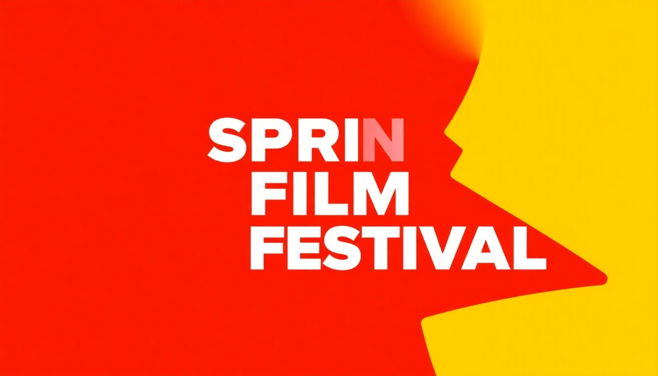 A bold, abstract illustration featuring sharp, jagged geometric shapes in deep red and bright yellow, conceptually representing the energy and diversity of Oklahoma's spring film festival season.