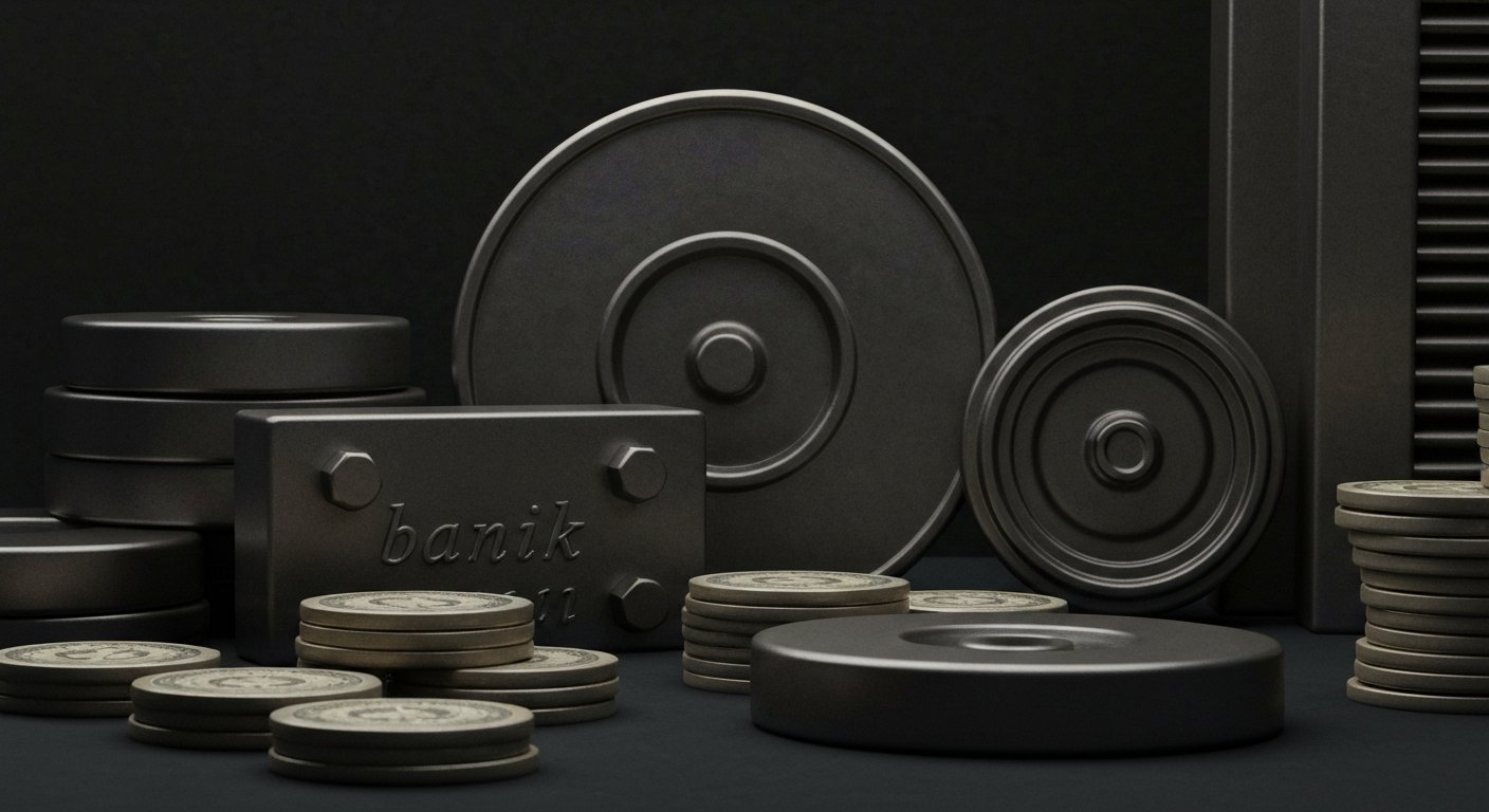 An extreme close-up of intricate, industrial-looking financial machinery and equipment, conveying a sense of the complex, powerful systems that underpin the global economy.