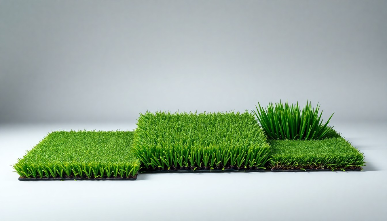 A high-end, photorealistic studio still-life photograph featuring a selection of premium, polished artificial grass samples in various shades of green, arranged elegantly on a clean, monochromatic seamless background with dramatic lighting and shadows, conceptually representing the quality and sustainability of RM Artificial Grass Phoenix's turf products.