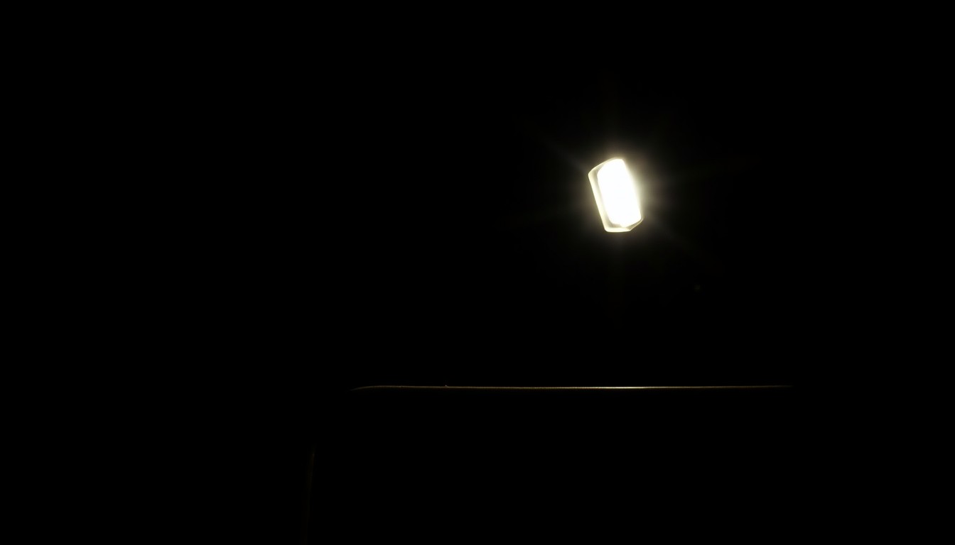 An extreme close-up photograph of a metal police barricade or security checkpoint equipment, lit by a harsh, direct camera flash against a pitch-black background, creating a stark, gritty, investigative aesthetic.