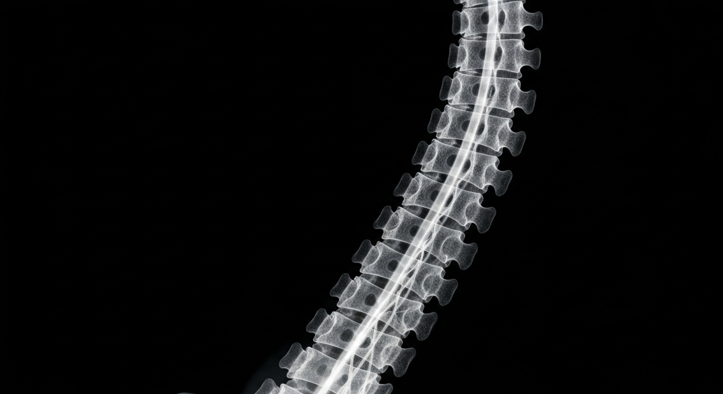 A ghostly, translucent X-ray image revealing the complex structure of a human spine, conceptually representing the specialized medical services provided by the expanding Ortho Sport & Spine Physicians network.