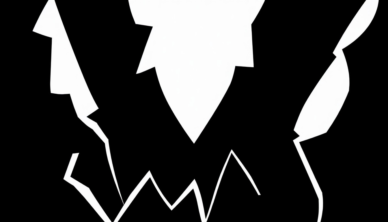 An abstract, minimalist illustration using stark black silhouettes and geometric shapes to conceptually represent the drama and controversy surrounding a reality TV show scandal.