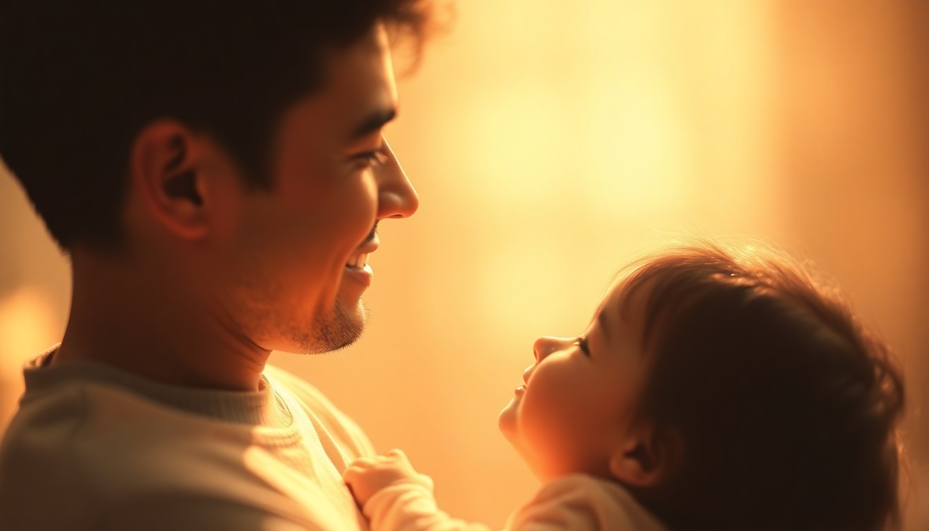 An abstract, impressionistic photograph in soft, warm tones depicting the blurred silhouettes of a parent and child embracing, conveying the emotional connection and intimacy of the parenting experience.