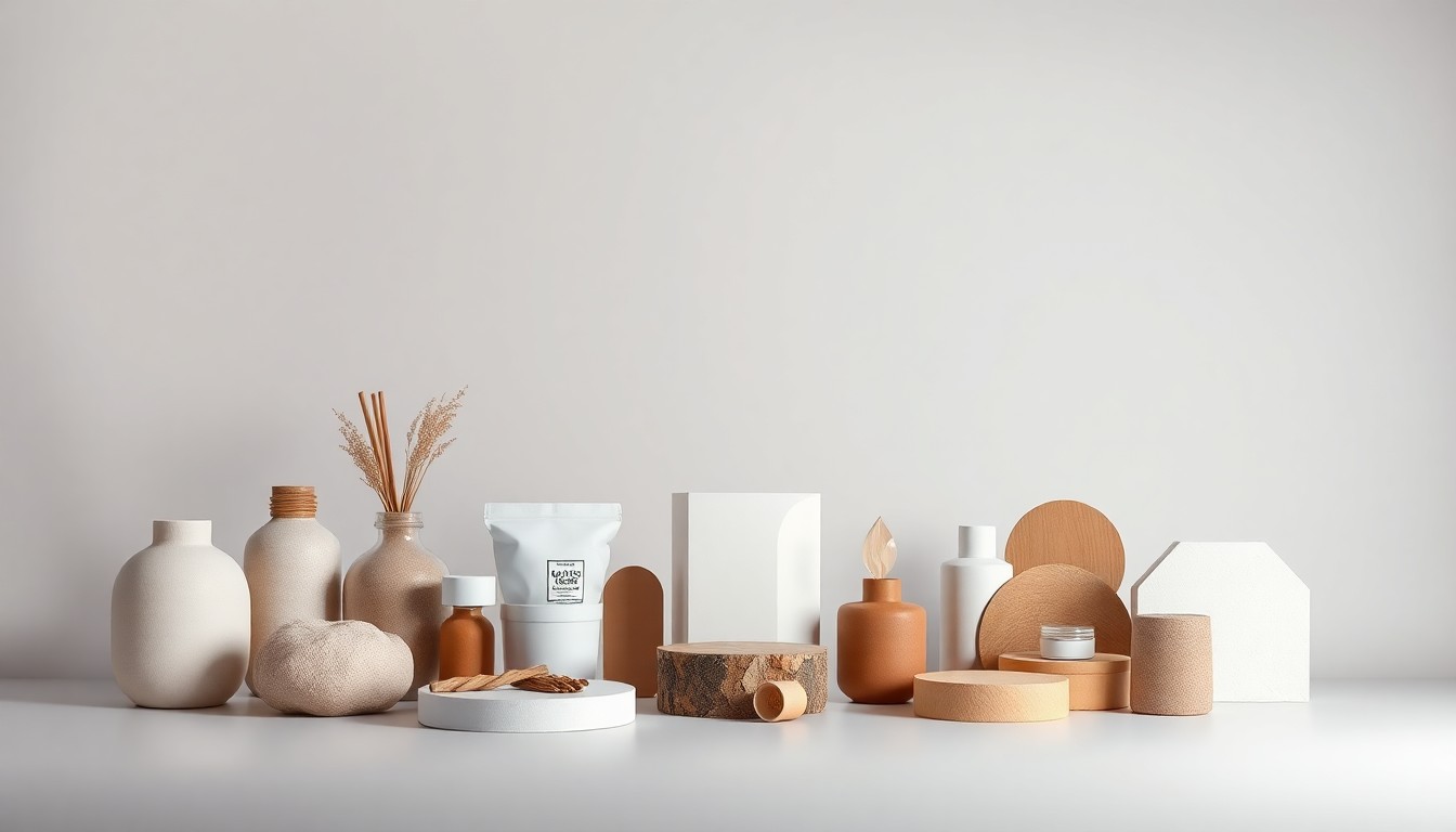 A high-end, photorealistic studio still-life photograph featuring a selection of premium home improvement products including lighting fixtures, bathroom vanities, and decorative accents arranged elegantly on a clean, monochromatic seamless background, conceptually representing the quality and variety of merchandise found at the SaleSumo liquidation warehouse.