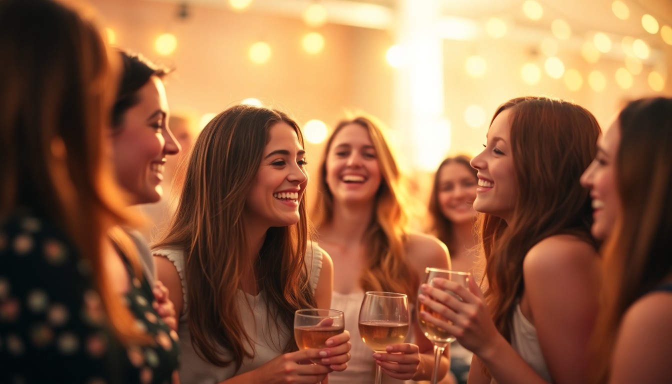 An abstract, out-of-focus photograph in warm tones depicting a group of young girls laughing and interacting at a Girls Who Brunch event, with the background blurred into soft pools of light, conceptually representing the organization's mission of creating a supportive and nurturing environment for its participants.