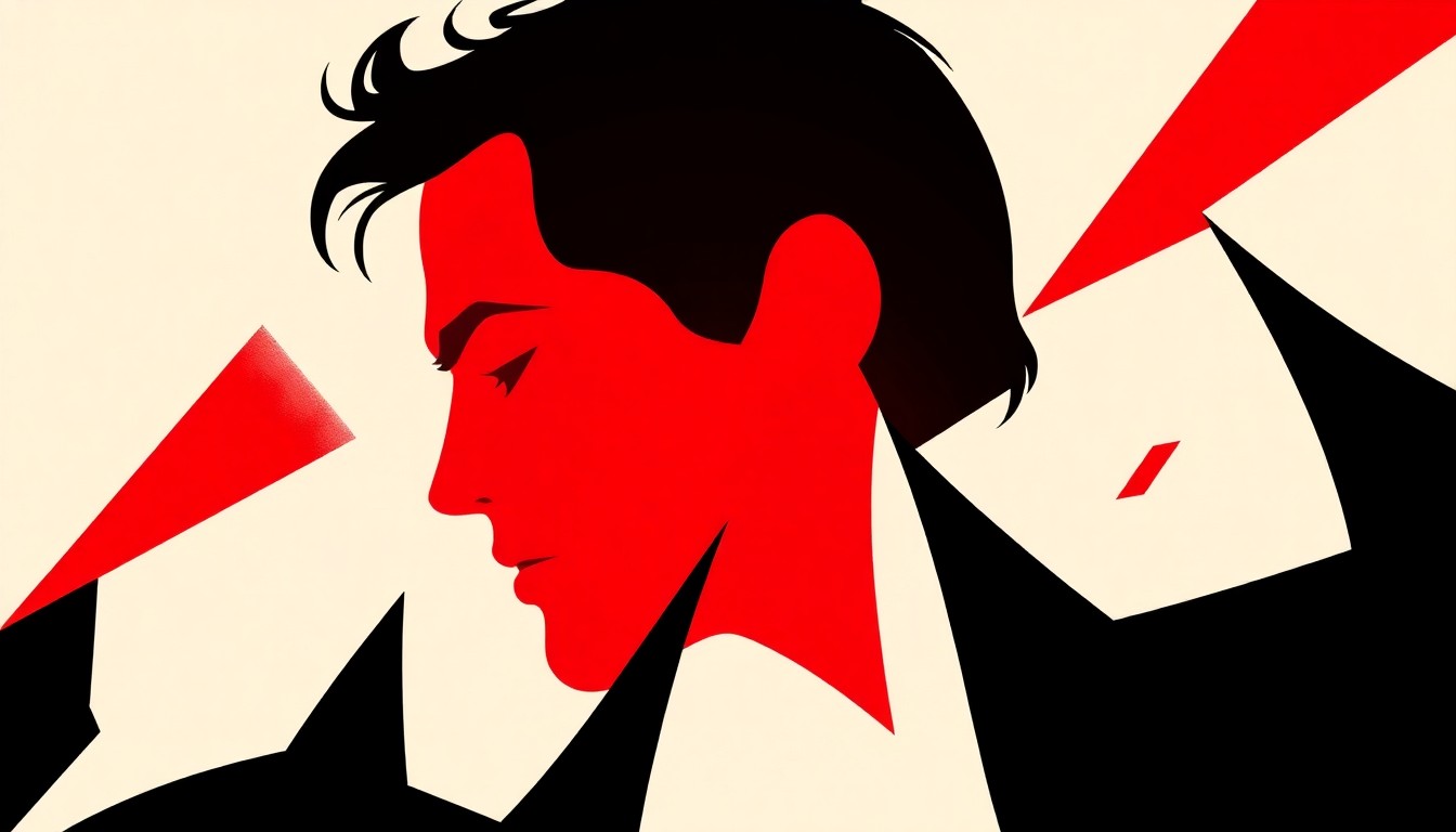 A striking abstract composition of jagged red and black geometric shapes, conceptually representing the moral complexity and emotional turmoil at the heart of the film's controversial premise.