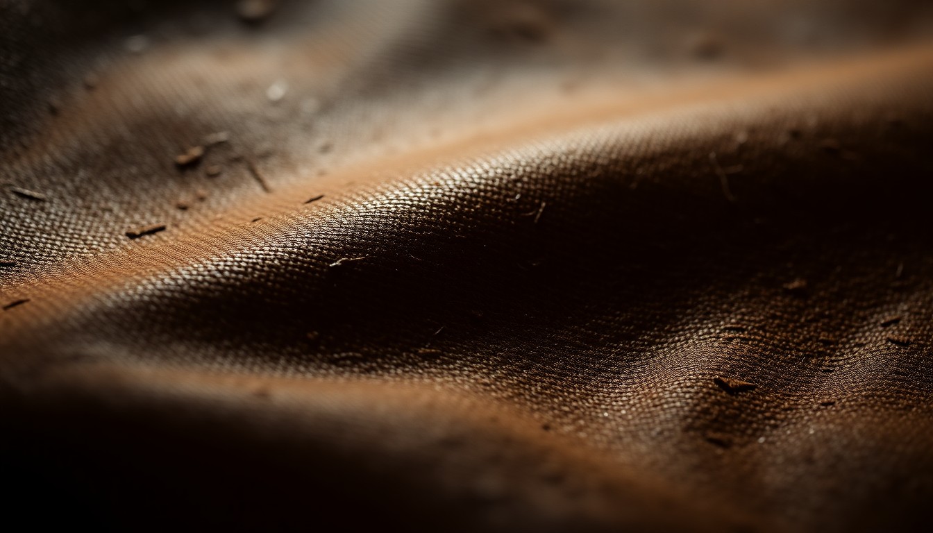 An extreme close-up of weathered, distressed leather in dramatic high-contrast lighting, conceptually representing the gritty, vintage aesthetic of Charley Crockett's new album.