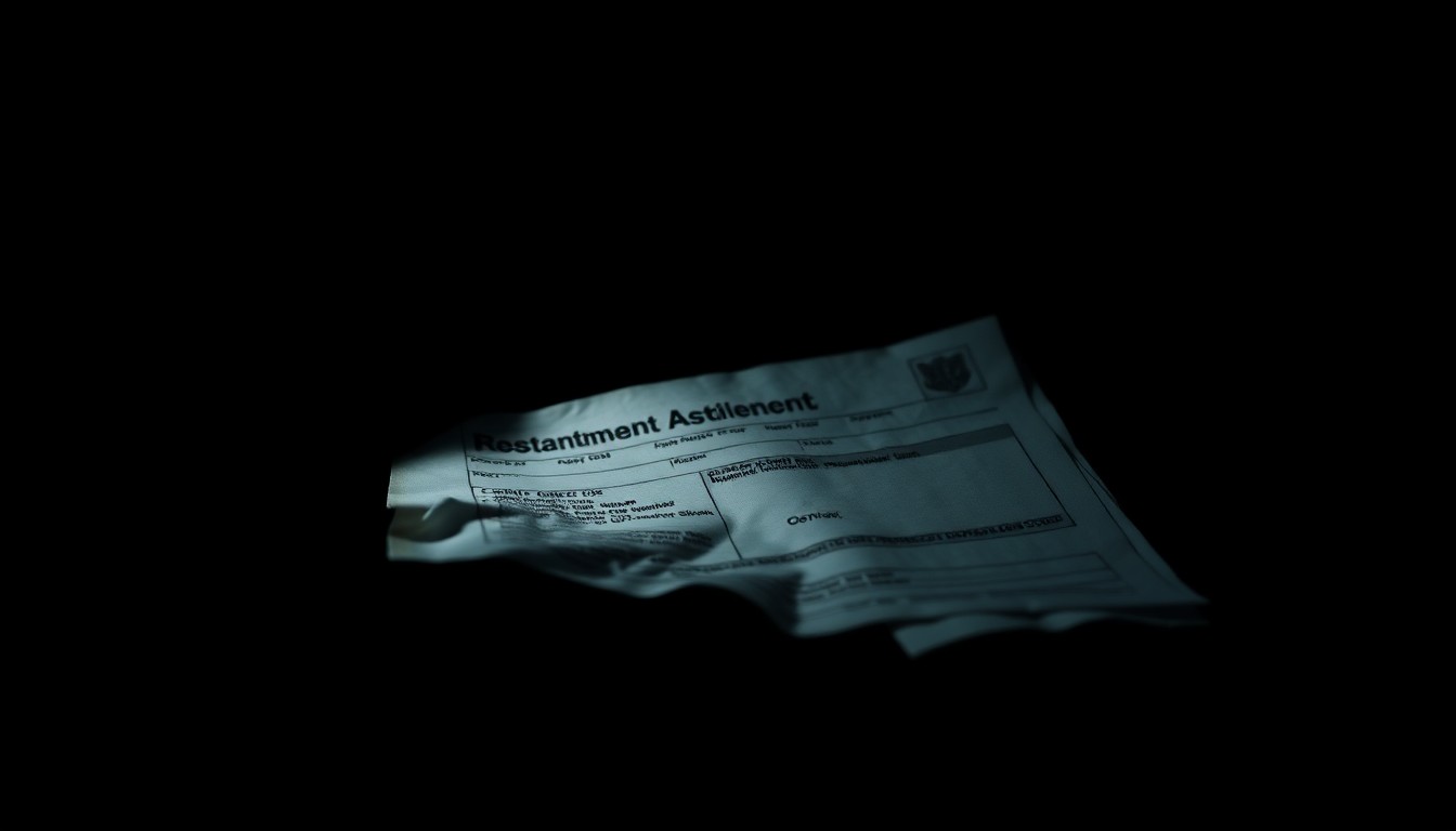 An extreme close-up photograph of a crumpled immigration document or application form, lit by a harsh, direct camera flash against a pitch-black background, conveying the stark, gritty, and investigative nature of this crime.