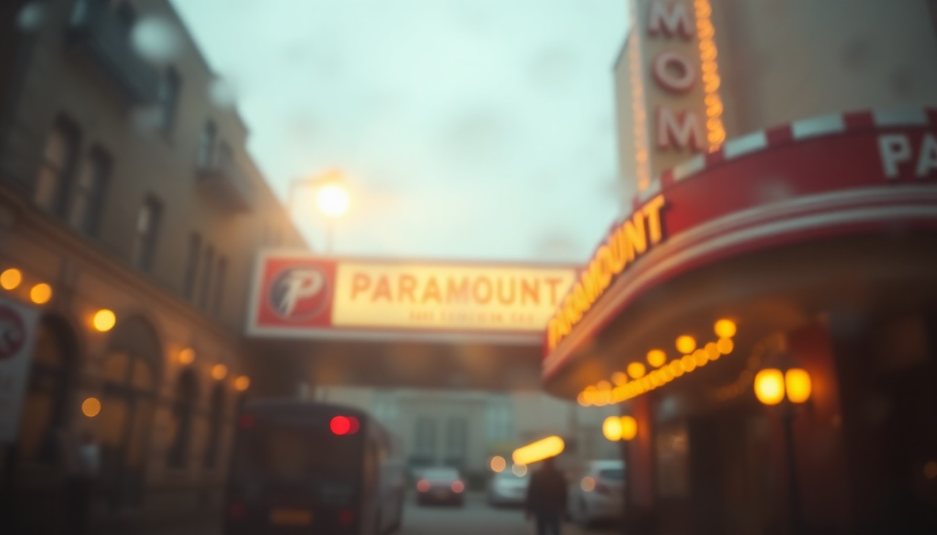 An extremely abstracted, out-of-focus photograph of the exterior of the Paramount Theatre in Asbury Park, New Jersey, captured through rain-streaked glass. The image is composed of warm, hazy pools of light and color, evoking a sense of nostalgia and the passage of time.