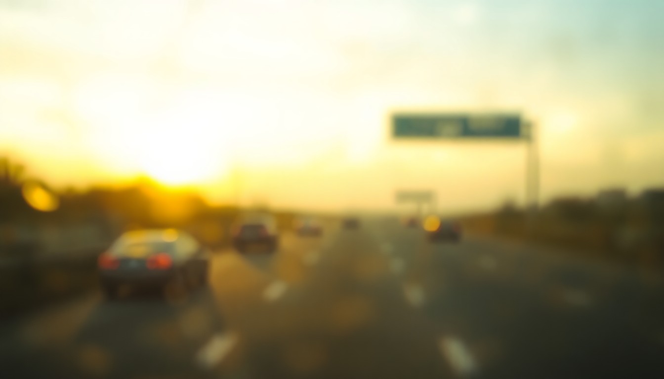 An abstract, impressionistic photograph of a blurred highway scene with soft, warm pools of light, conceptually representing the ongoing paving project on Kentucky Highway 2070.