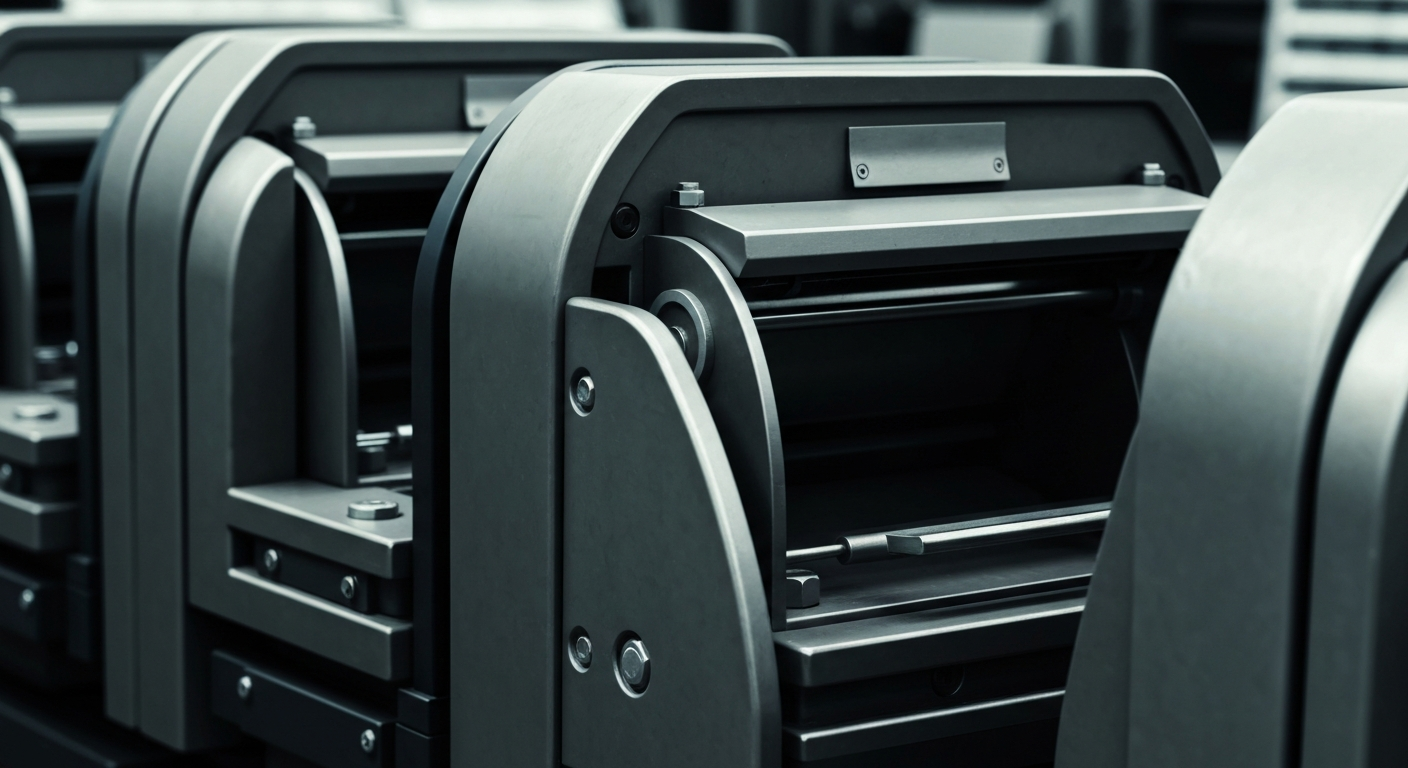 An extreme close-up of industrial banking equipment and machinery, conveying the secure, institutional nature of regional financial institutions.