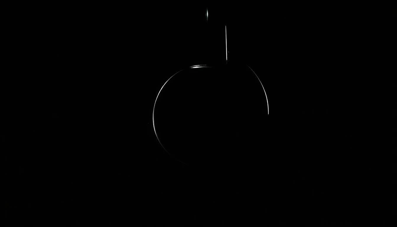 An extreme close-up photograph of a police handcuff against a pitch-black background, lit by a harsh, direct camera flash, creating a stark and gritty visual representation of the incident.