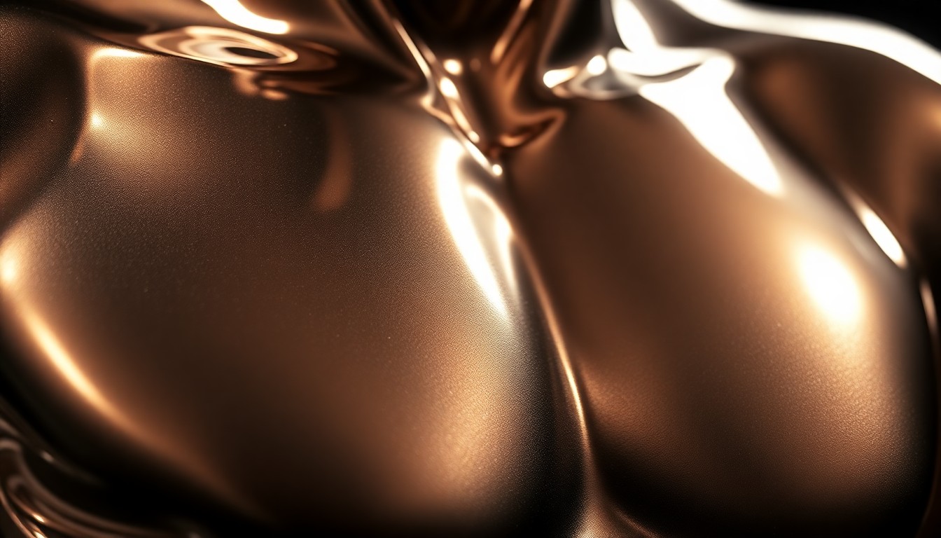 An extreme close-up photograph of a highly reflective, metallic wax surface with dramatic shadows and highlights, conveying the luxurious, glamorous texture of a celebrity wax sculpture.