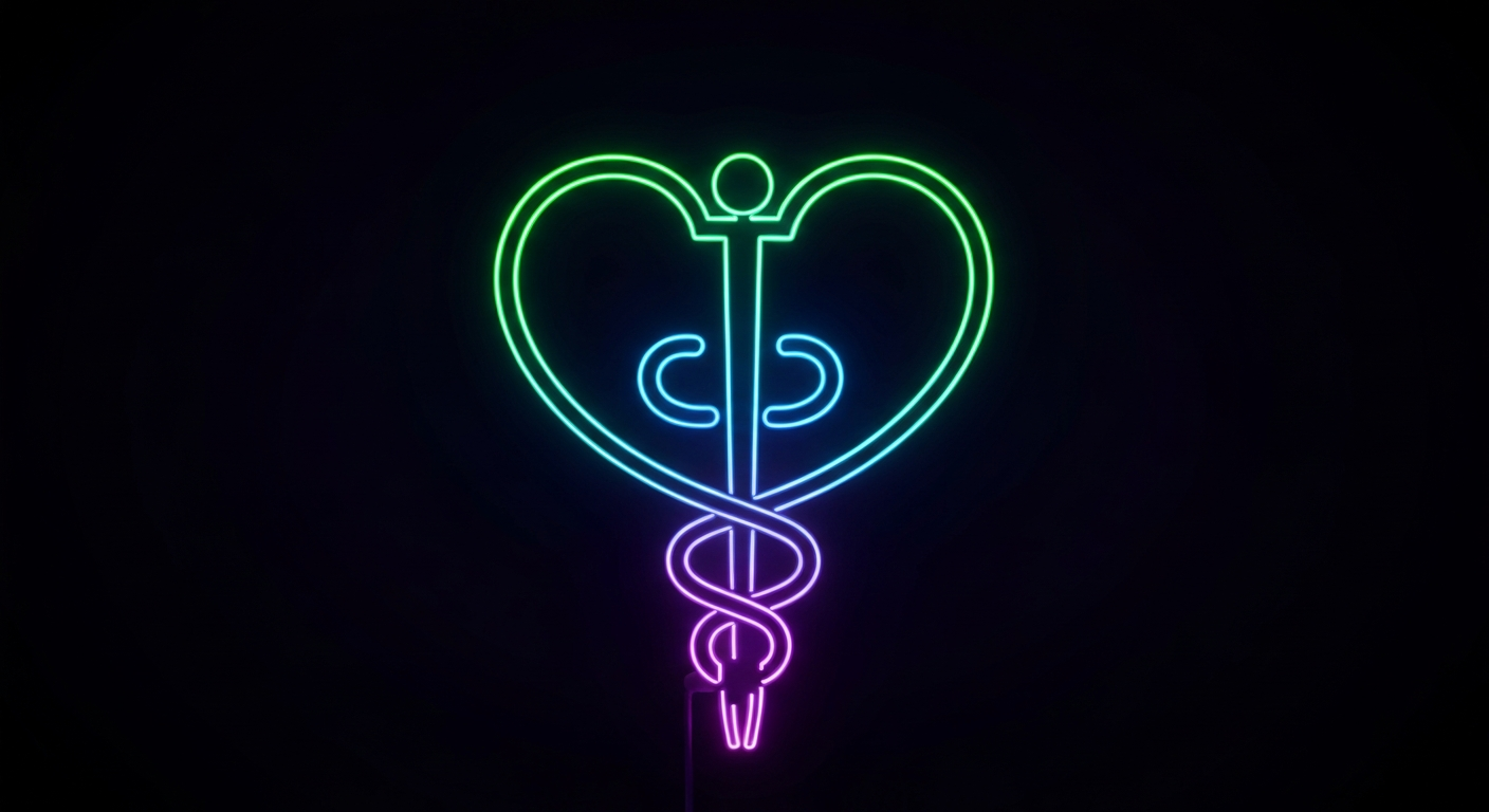 A glowing neon outline of a stylized medical symbol, such as a caduceus or a heart, against a dark background, conveying the energy and innovation of the Tobacco Settlement Endowment Trust.