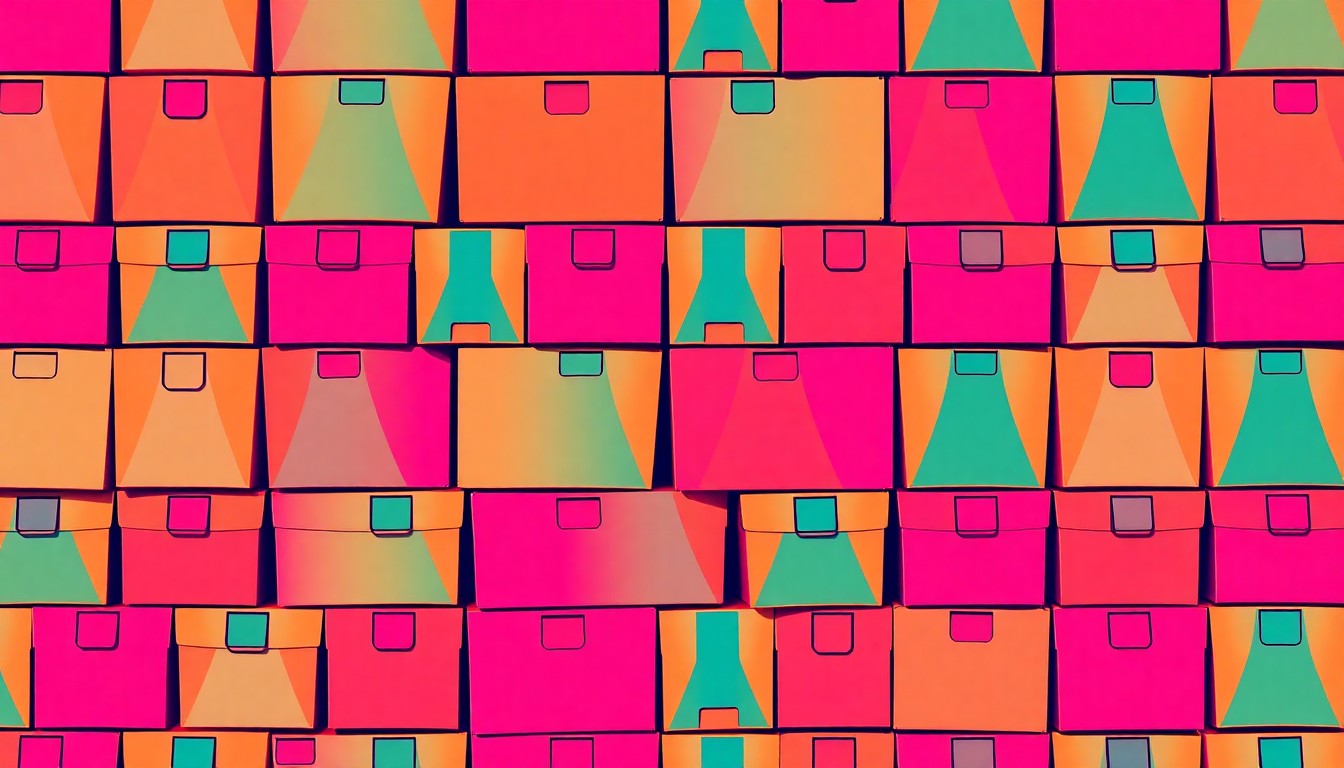 A repeating grid pattern of brightly colored, high-contrast meal packaging boxes in shades of neon pink, yellow, and blue, conceptually representing the large-scale humanitarian effort of the Columbus Haiti Project.