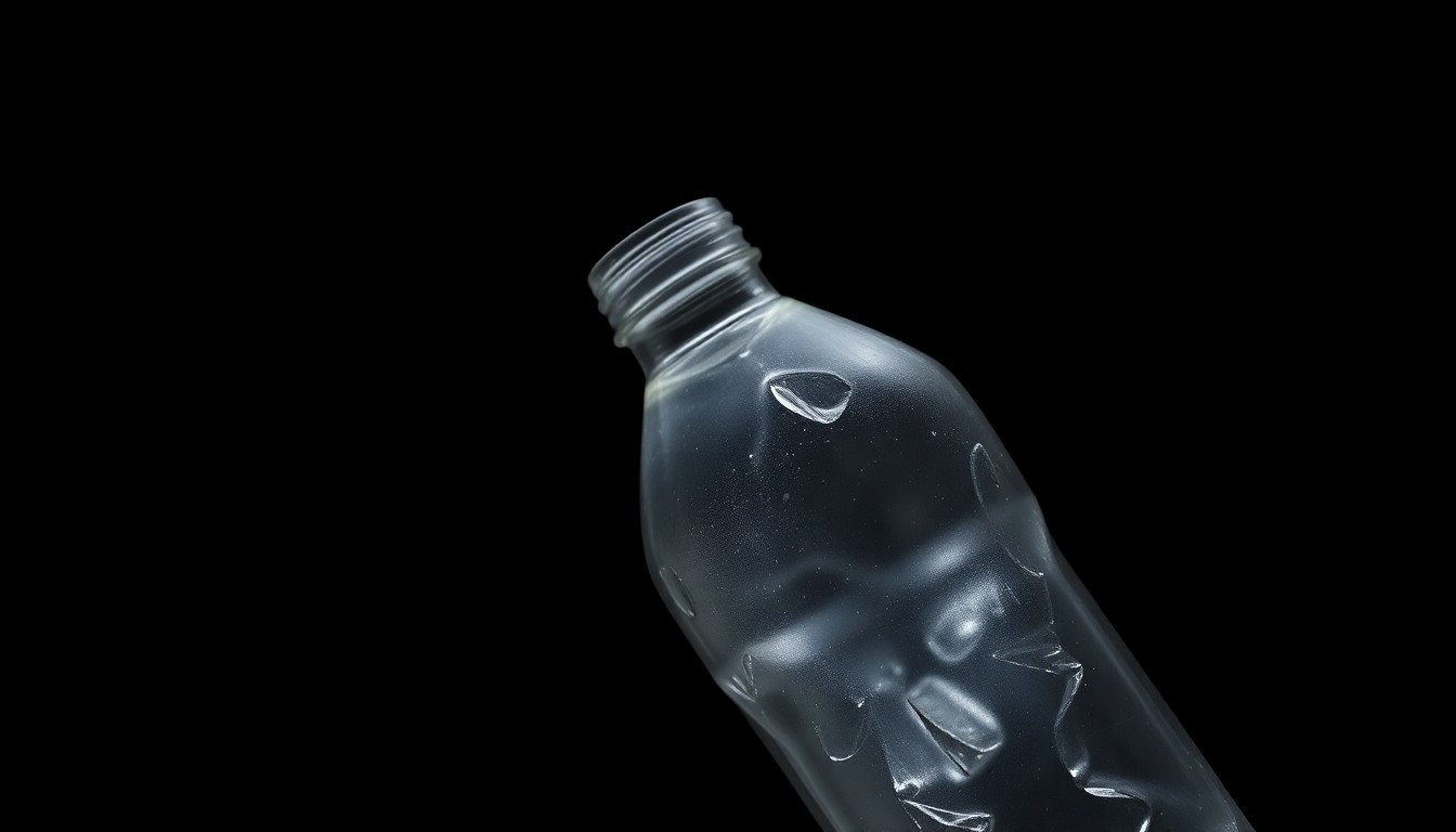 An extreme close-up photograph of a crumpled, dented metal water bottle against a pitch-black background, lit by a harsh camera flash, conceptually representing the weapon used in a tragic school bullying incident.