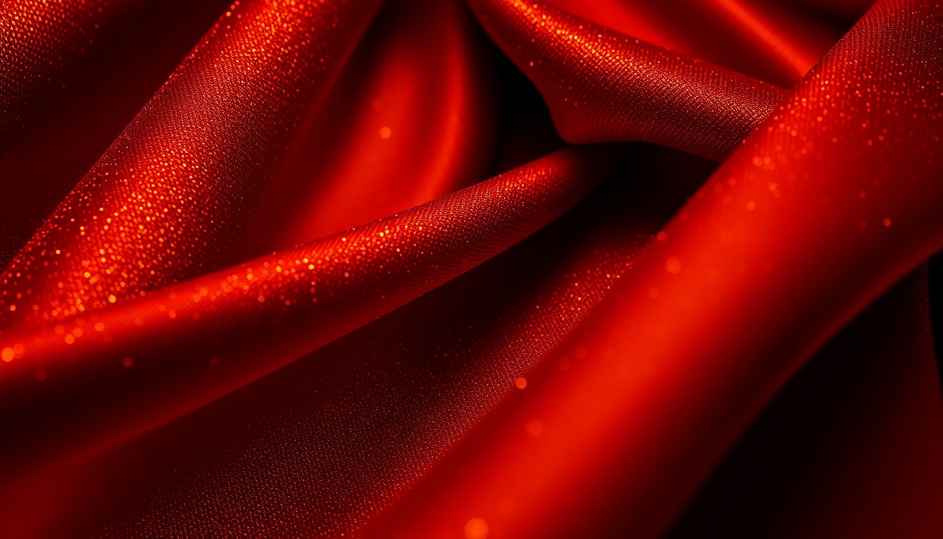 An extreme close-up photograph showcasing the luxurious, shimmering textures of high-end fabrics in deep, jewel-toned colors, conceptually representing the glamour and style of Hollywood celebrity.