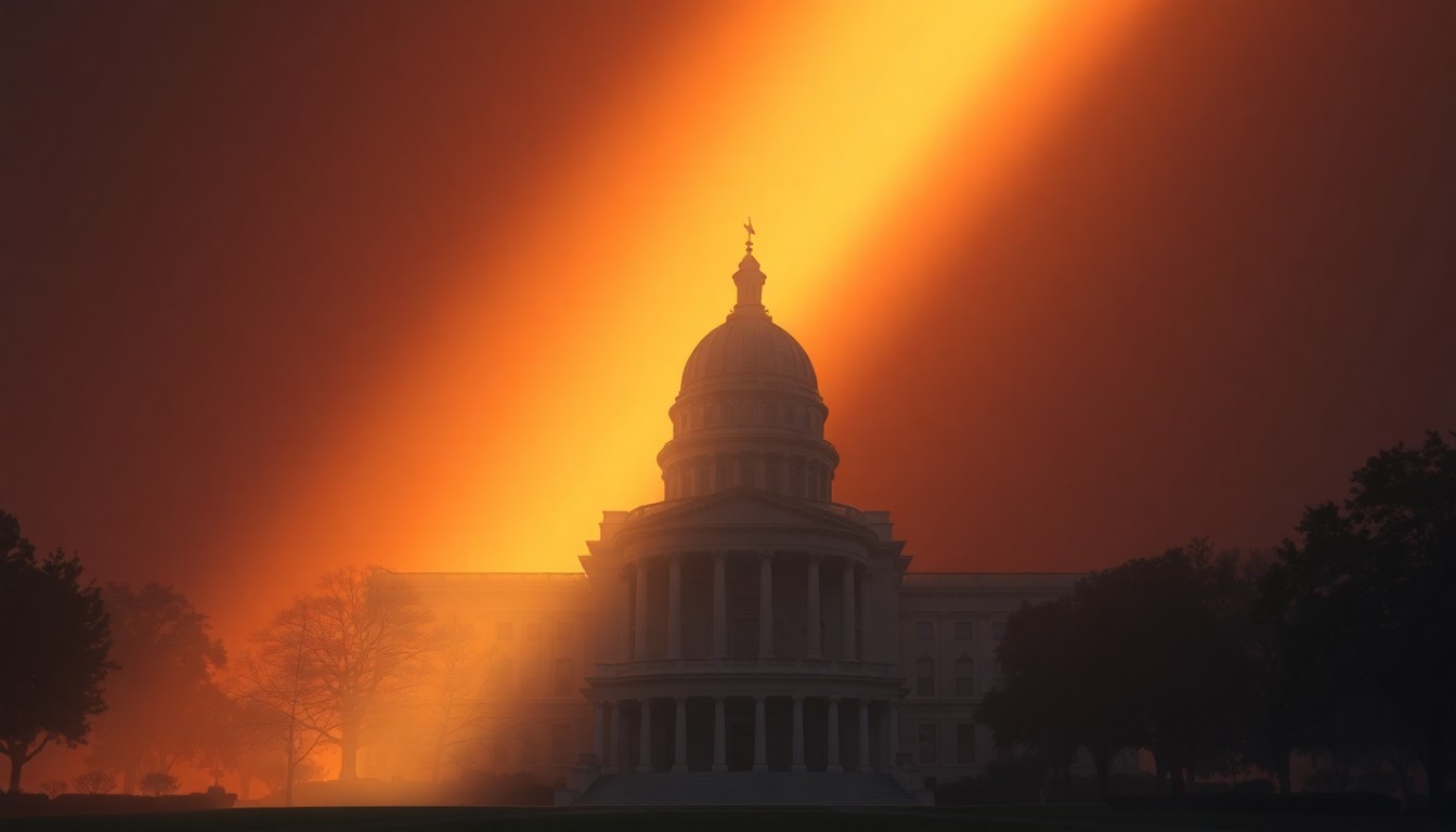 A serene, painterly depiction of the Georgia state capitol building in warm, muted tones, conveying a sense of political contemplation around the state's evolving tax landscape.