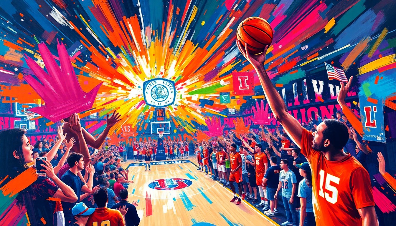 An abstract, expressionist painting featuring bold, neon-colored brushstrokes that capture the raw energy and excitement of a basketball game, with the players' movements and the crowd's energy blending together in a vibrant, dynamic composition.