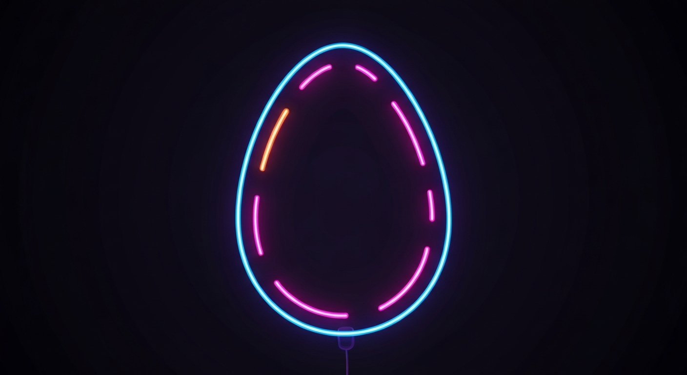 A glowing neon outline of an Easter egg against a dark background, conveying the celebratory energy of decorating eggs for the holiday.