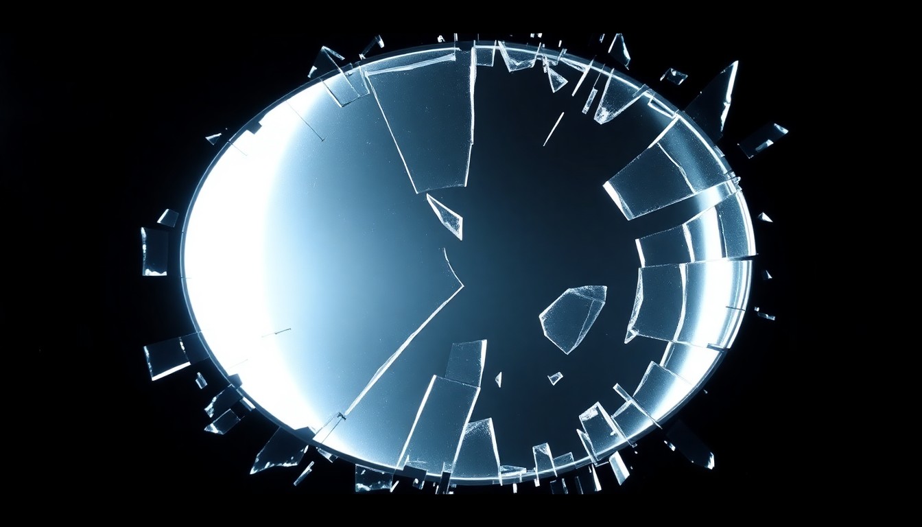 An abstract close-up photograph of shattered glass reflecting a soft, dramatic light, conveying a sense of the emotional turmoil surrounding the end of a marriage.