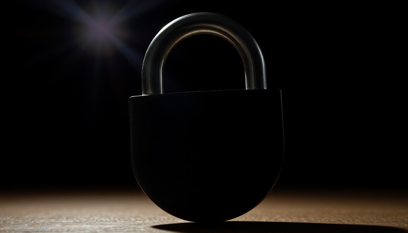 An extreme close-up photograph of a metal padlock reflecting harsh, direct camera flash against a pitch-black background, conceptually representing the security concerns raised by these bomb threat incidents.