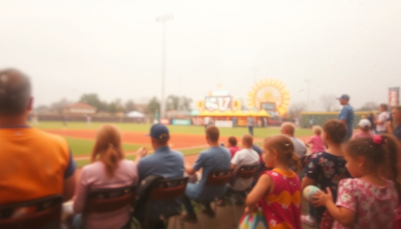 An impressionistic, out-of-focus photograph in soft, warm tones depicting the energy and excitement of springtime events and celebrations in Stockton.