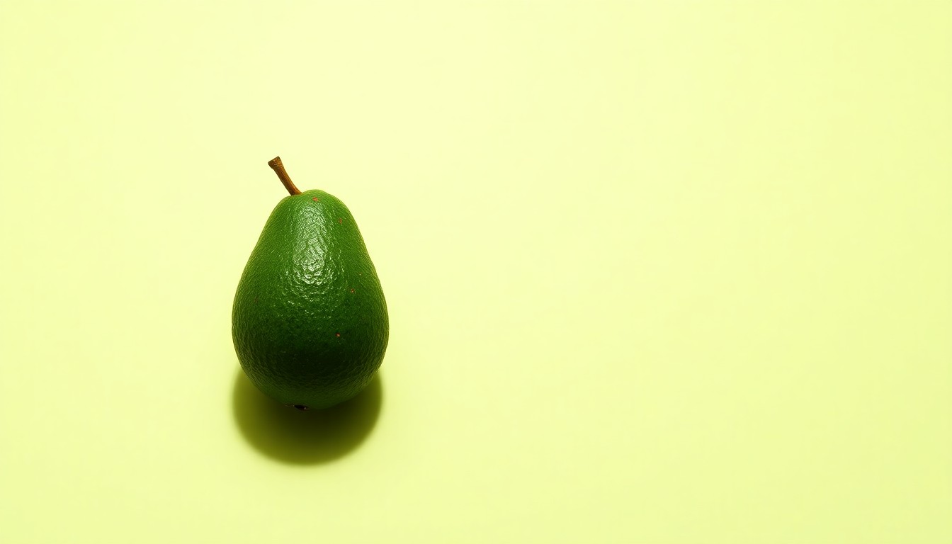 A photorealistic studio still life featuring a single ripe avocado on a clean, monochromatic background, symbolizing the complex corporate strategy and financial implications of the proposed Calavo Growers acquisition.