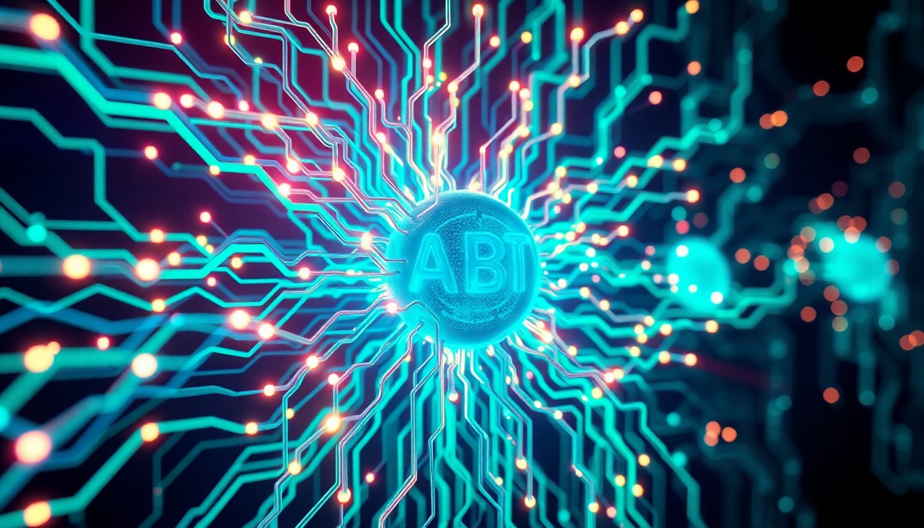 A highly detailed, 3D illustration of a glowing, neon-lit AI neural network, with intricate circuitry and pulsing data streams, conceptually representing the power and complexity of the AI technology driving Meta's strategic shift.