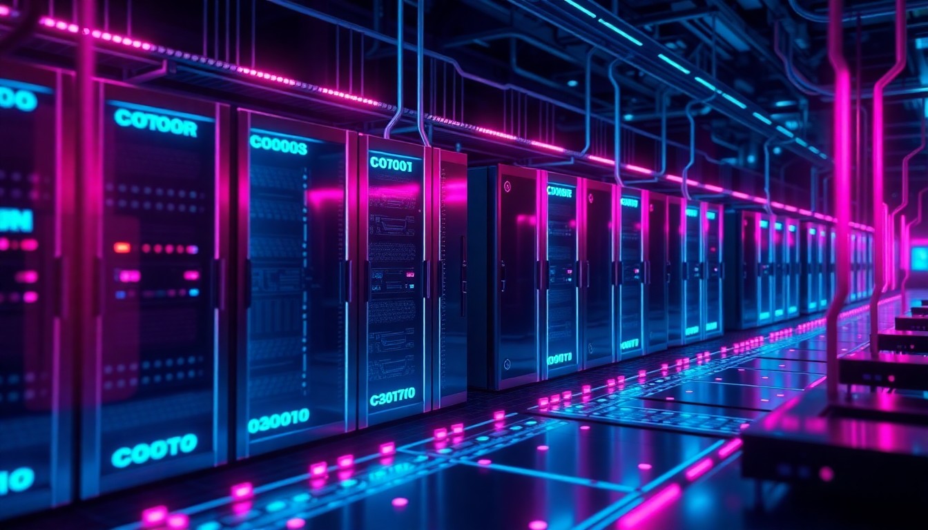 A highly detailed, glowing 3D illustration of various digital identity hardware components, such as biometric scanners and encrypted data servers, illuminated by vibrant neon lights, conceptually representing the advanced technology powering secure identity verification.