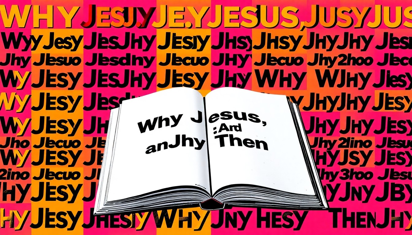 A brightly colored, high-contrast silkscreen print of an open book with the title repeated in a grid, capturing the book's examination of the philosophical and cultural developments that shaped the world during Jesus' time.