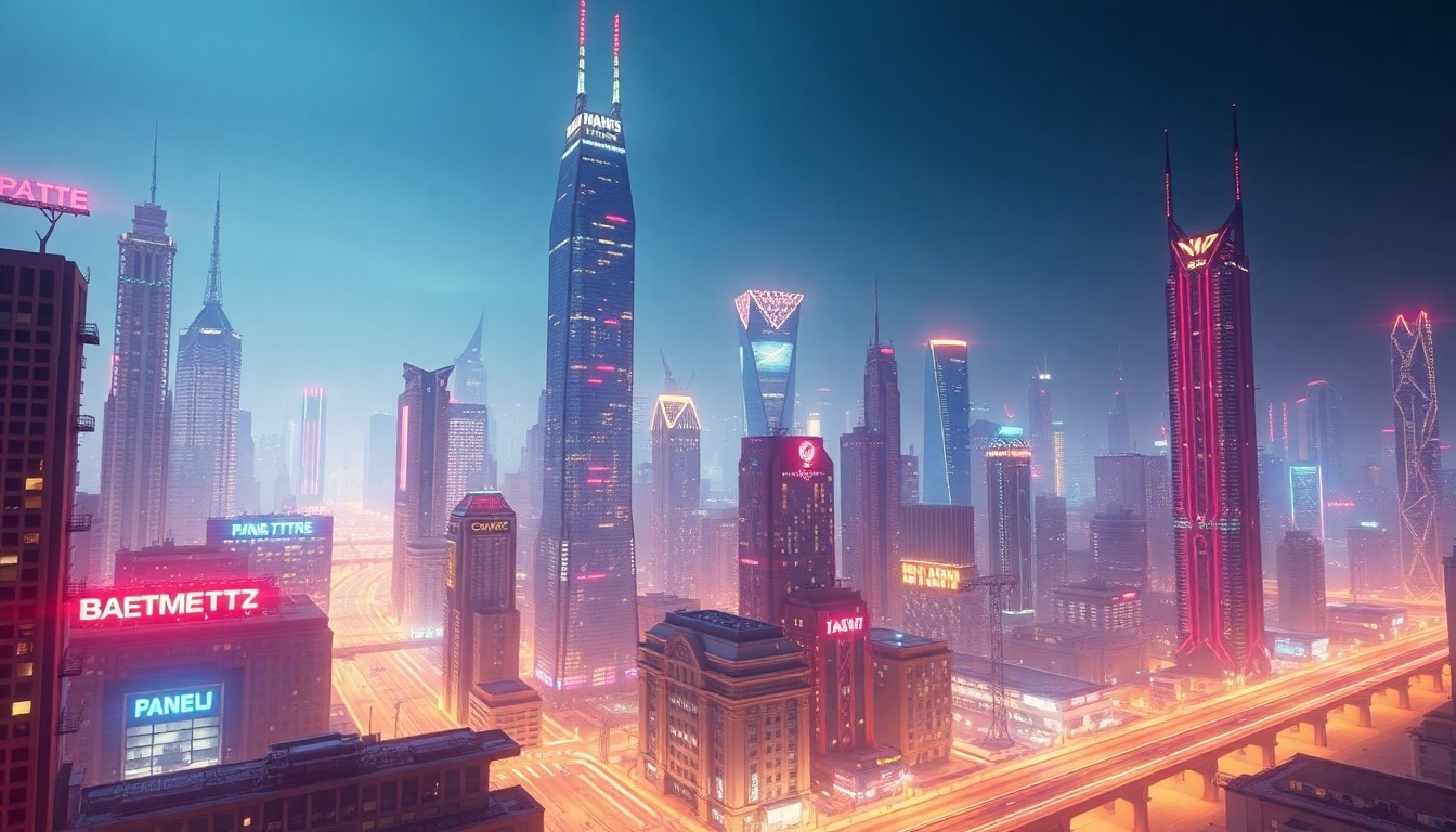 A highly detailed, glowing 3D macro illustration of a futuristic, neon-lit city skyline with towering skyscrapers and intricate infrastructure, conceptually representing the technical complexity and scale of the next-generation Grand Theft Auto game engine.