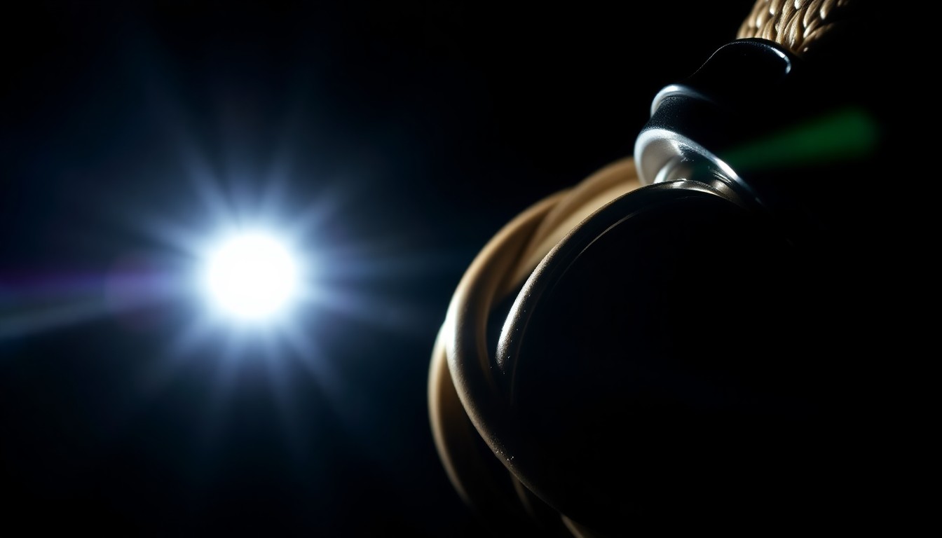 An extreme close-up photograph of a shiny metal object, such as a watch or ring, lit by a harsh, direct camera flash against a pitch-black background, conceptually representing the physical evidence in a high-profile robbery case.