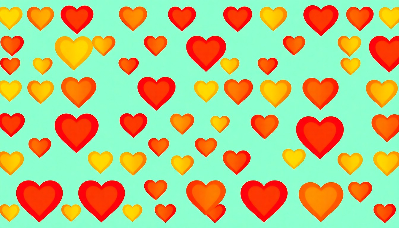 A bold, colorful silkscreen print featuring a repeating pattern of a rainbow-colored heart icon, conveying a message of LGBTQ pride and the power of love to overcome hatred.