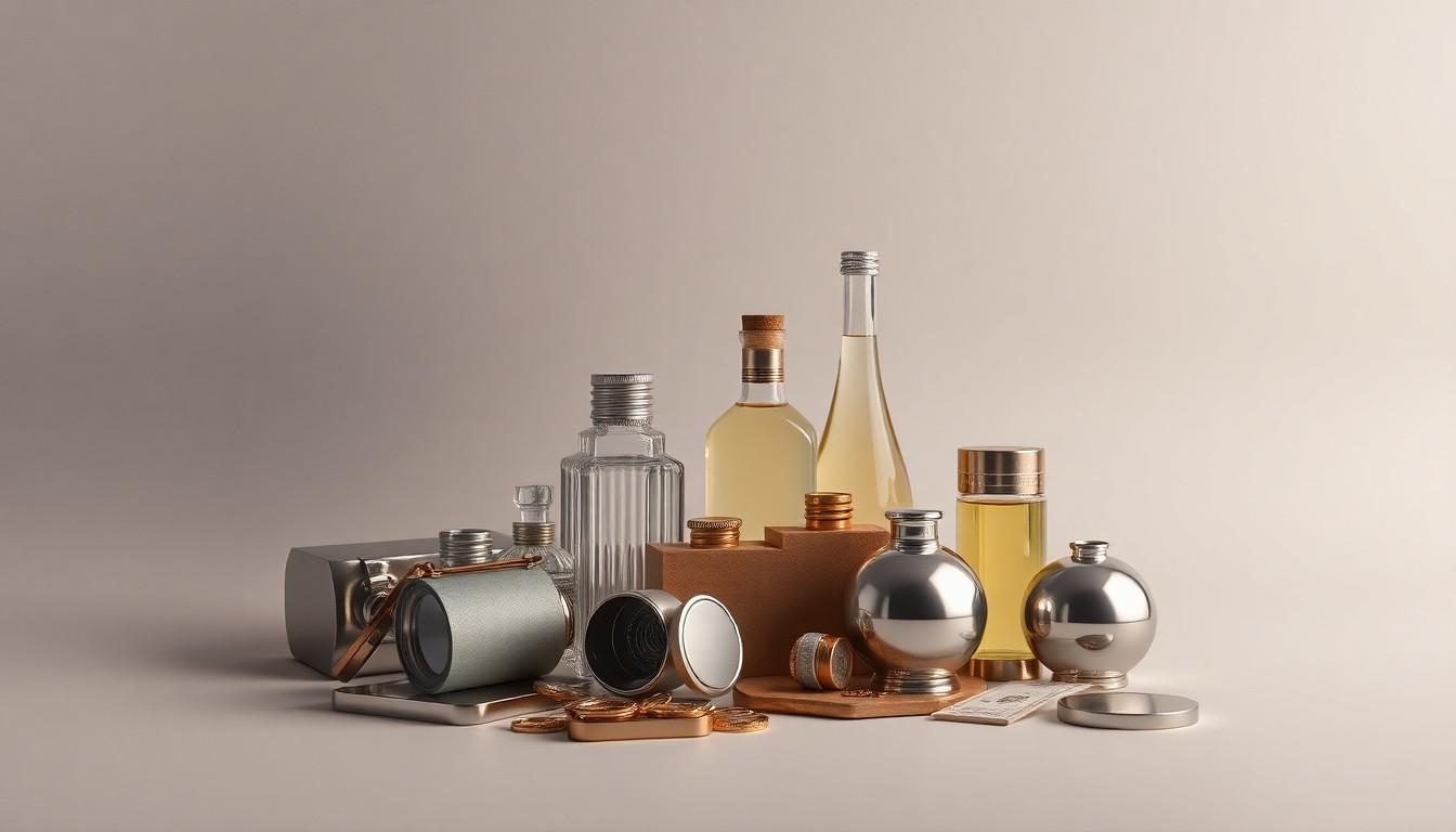 A high-end, photorealistic studio still-life photograph featuring a collection of polished, geometric objects arranged elegantly on a clean, monochromatic background, using dramatic lighting and shadows to conceptually represent the abstract impact of tourism fluctuations and construction on local businesses in New Orleans' French Quarter.