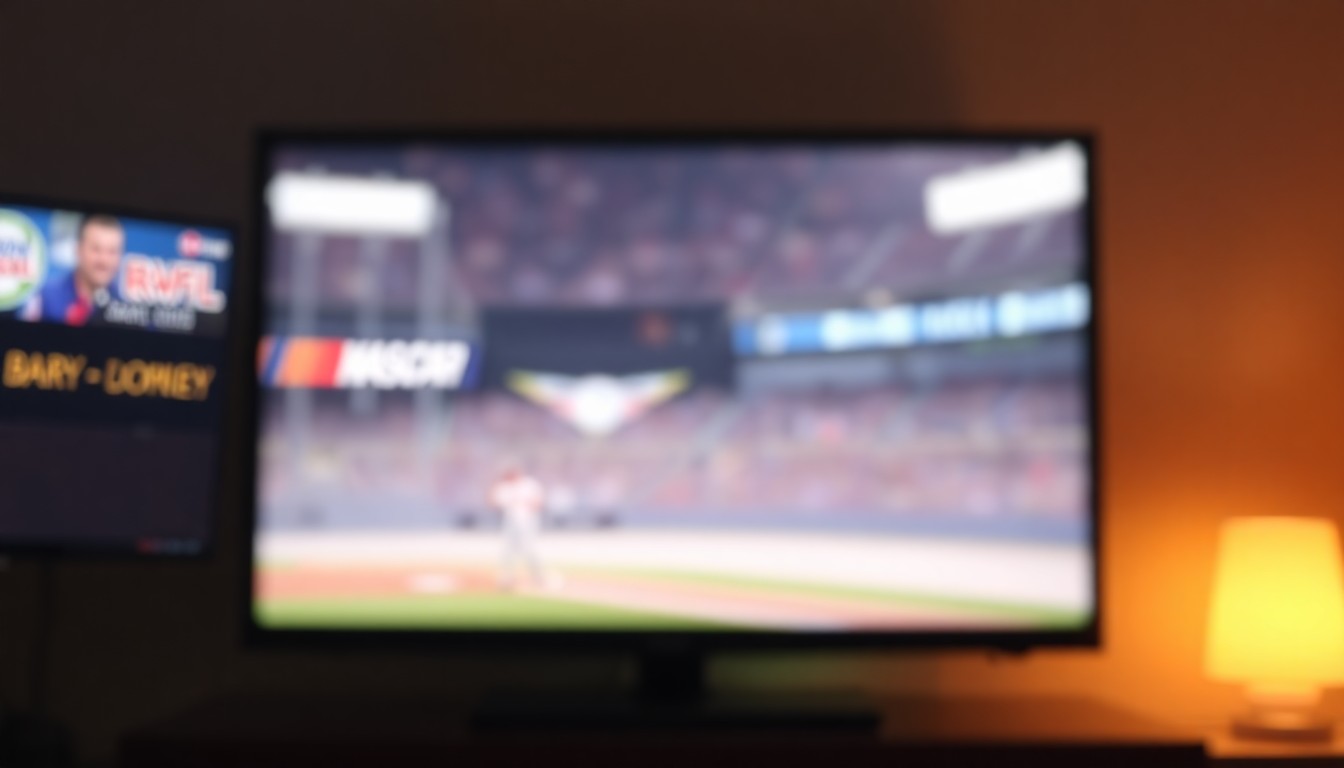 An abstract, out-of-focus photograph in warm, muted tones depicting a blurred scene of a television screen showing a baseball game or NASCAR race, conveying the reflective nature of Christopher Lyn Taylor's hobbies and the quiet impact of his life.