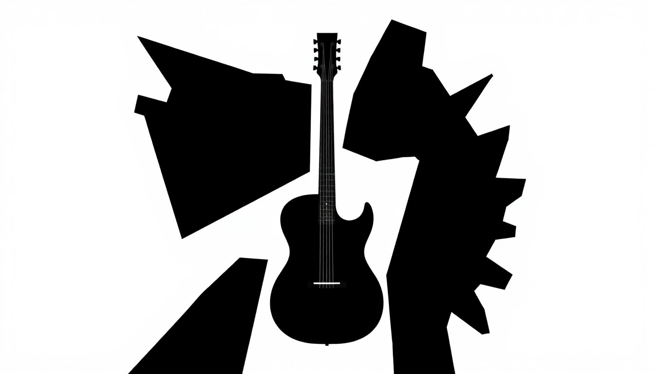 A minimalist, black and white abstract illustration featuring a bold, jagged silhouette of a violin or cello as the central visual element, representing the Cerus Quartet's upcoming concert at the Fenimore Art Museum.