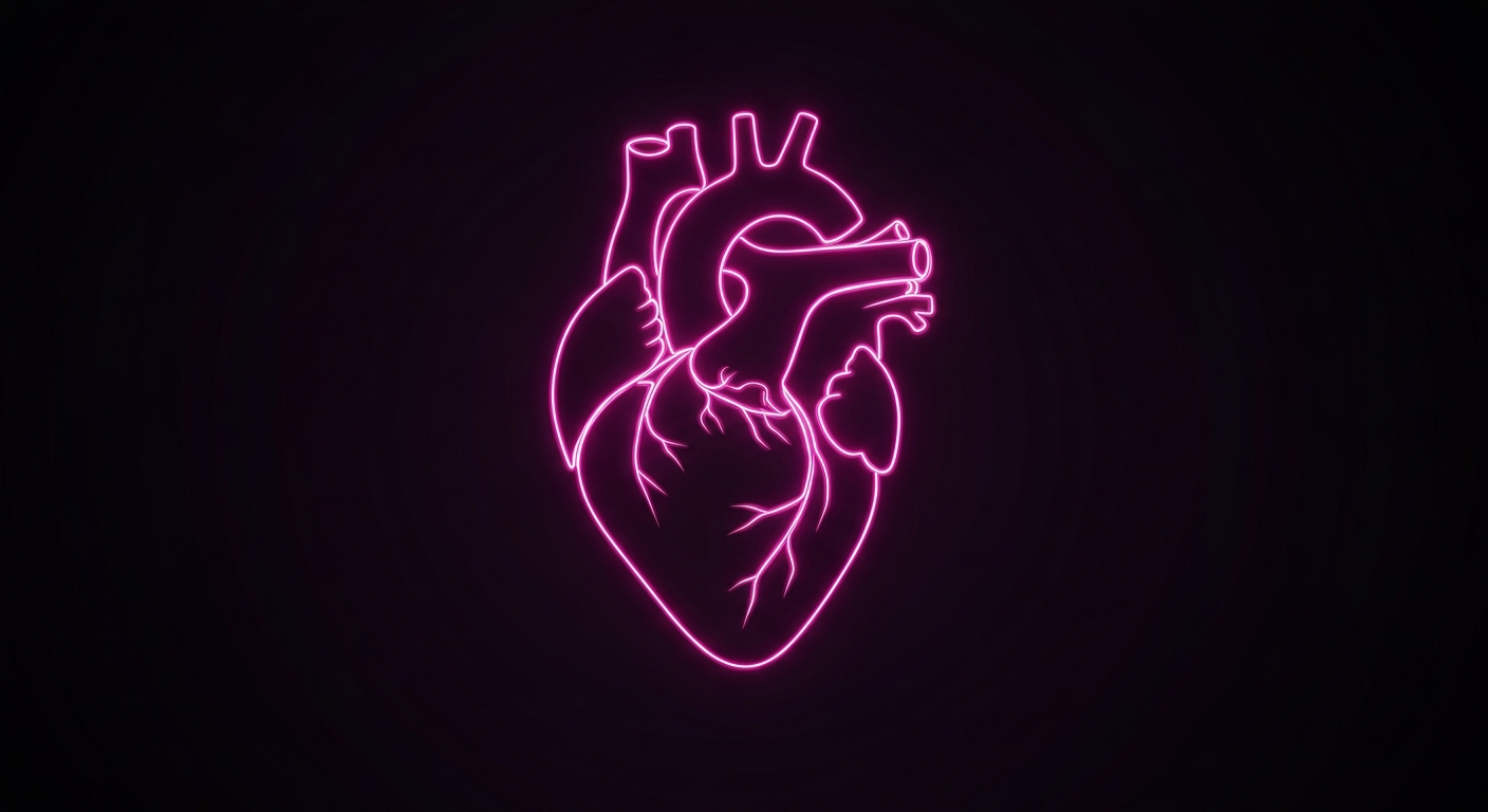A glowing, neon outline of a human heart pulsing with energy against a dark background, conceptually representing the life-saving power of organ donation.