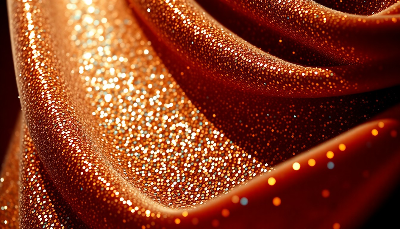 An abstract close-up image featuring dramatic, high-contrast lighting on luxurious textures like glittering sequins and plush velvet, conceptually representing the glamour and prestige of Disney's entertainment experiences.