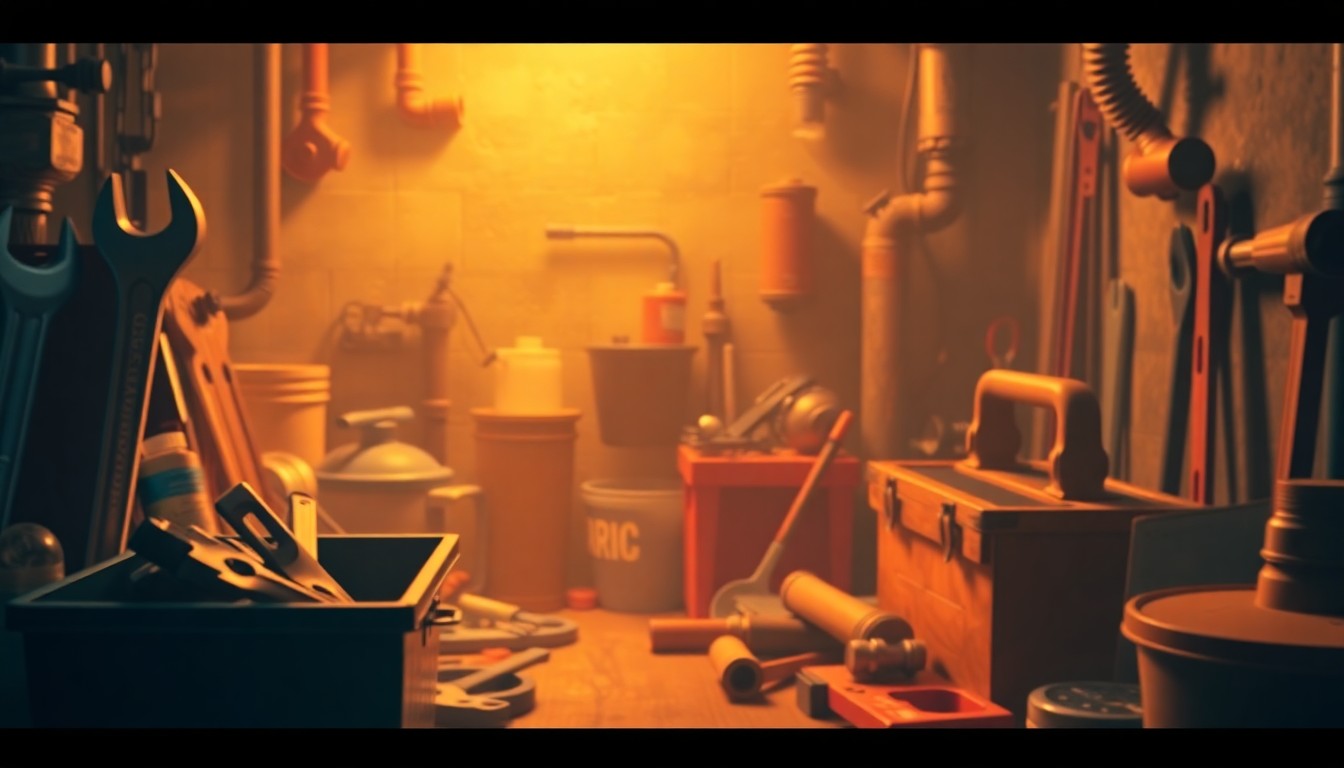 An abstract, blurred image of plumbing tools and equipment, conveying a sense of nostalgia and the fading of a local business era.