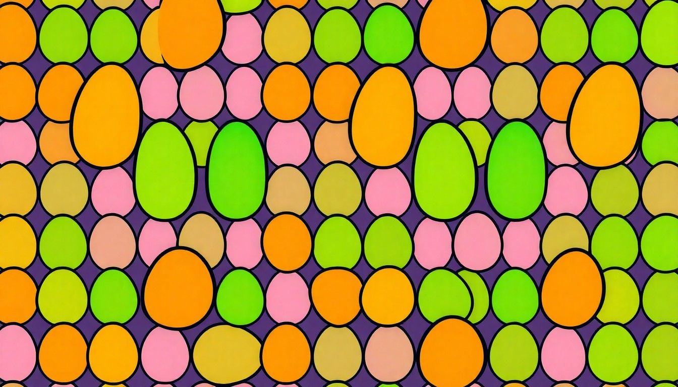 A bold, colorful silkscreen print of a single, iconic Easter egg repeated in a tight grid pattern, representing the festive and patriotic spirit of the 2026 White House Easter Egg Roll celebration.