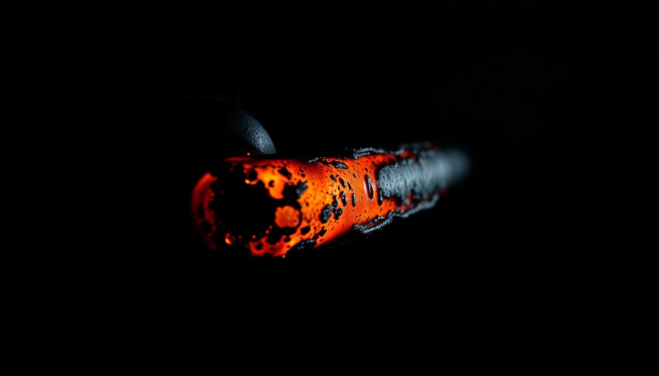 An extreme close-up photograph of a charred and melted door handle, conceptually illustrating the aftermath of a devastating house fire.