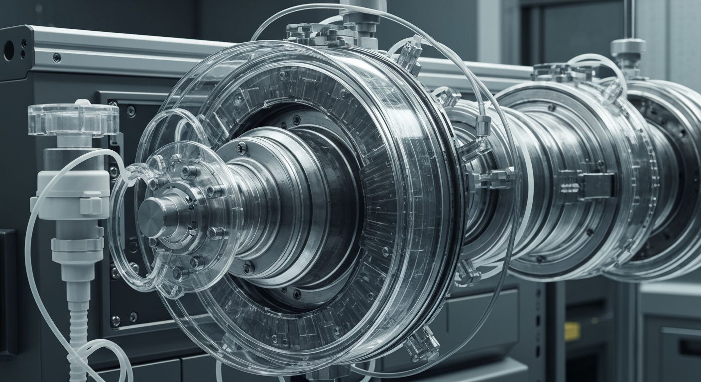 An extreme close-up of intricately designed medical device components, conveying the advanced manufacturing and engineering prowess of a leading healthcare technology company.