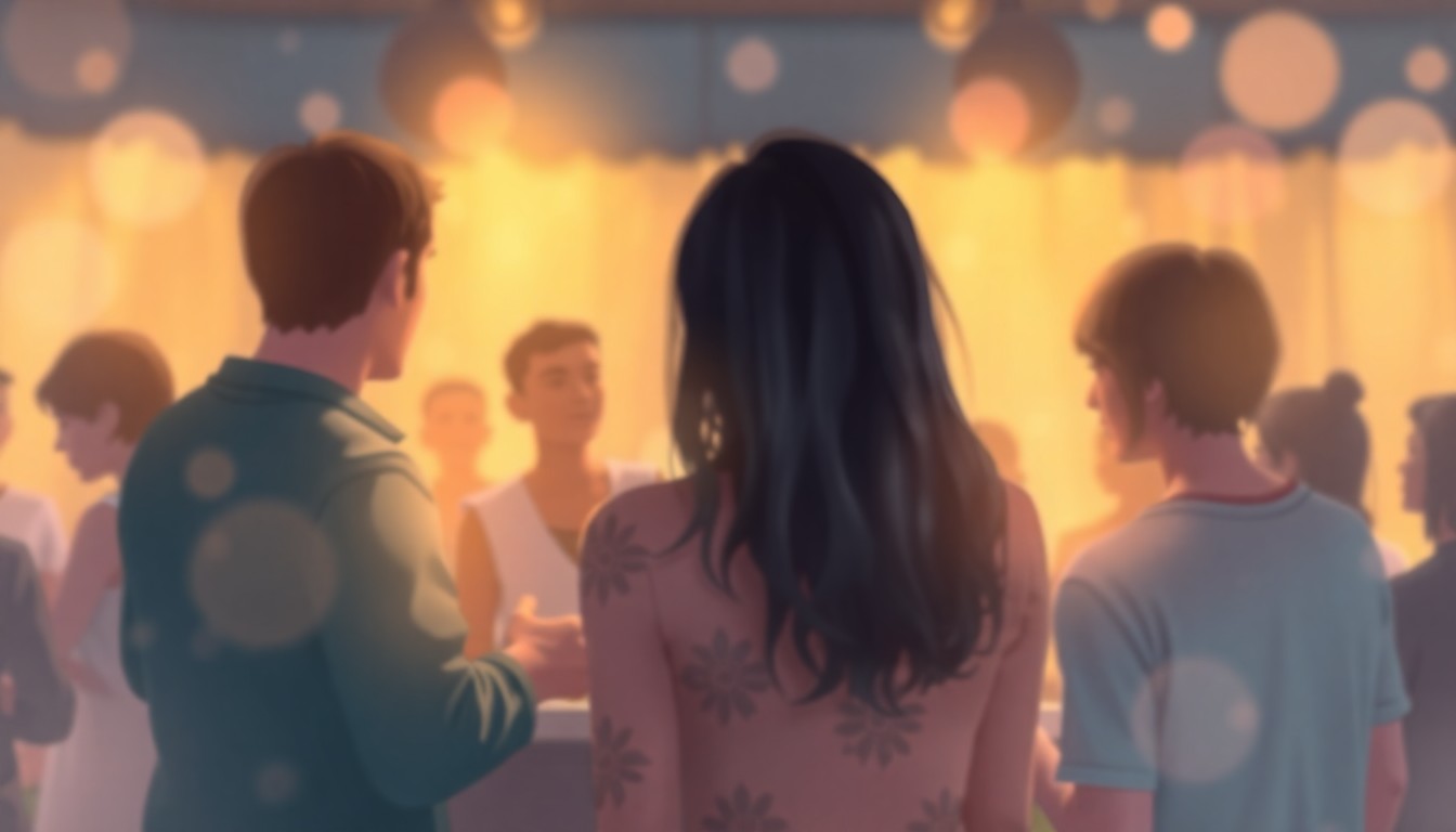 An abstract, impressionistic scene of blurred figures gathered in a warm, softly lit space, conveying a sense of community, connection, and empathy.