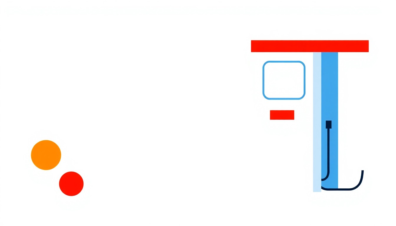 A vibrant abstract illustration composed of overlapping triangles and rectangles in shades of red, blue, and yellow, conveying the economic pressures of rising gas prices and the community's collective response.